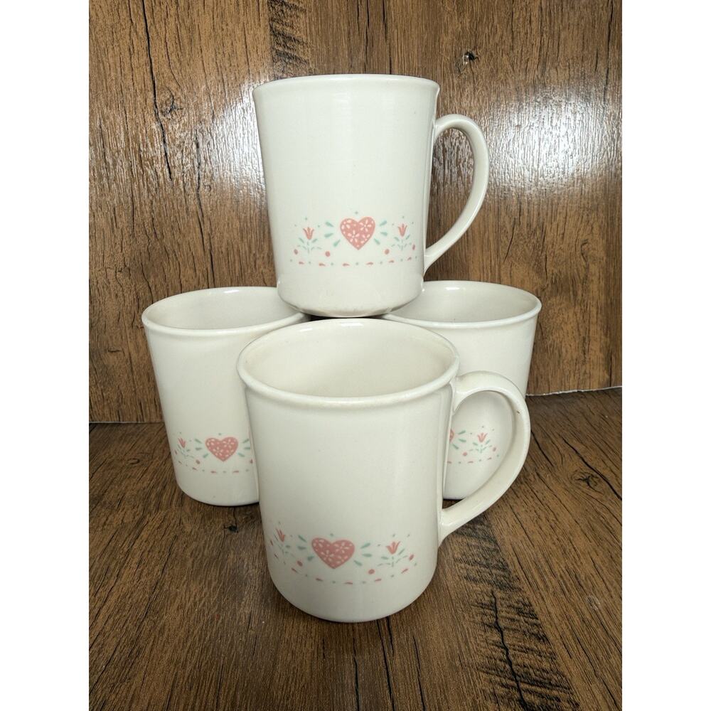 Vintage Set Of 4 Corelle Corning Forever Yours Coffee Mugs